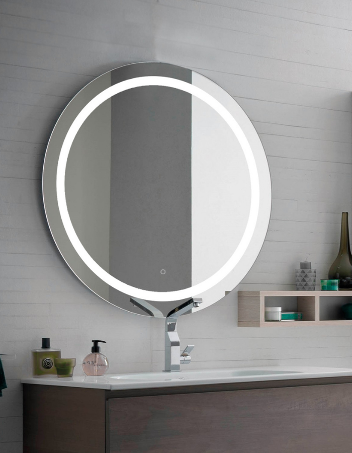 Novoline Spiegel rund mit direkter LED-Beleuchtung hinter satinierter Glasfläche